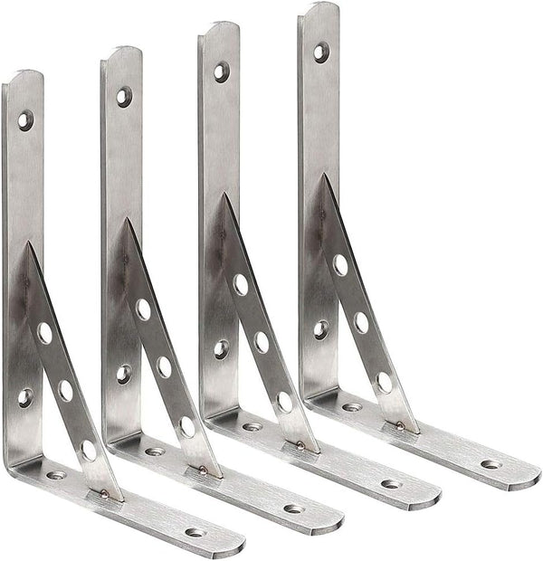 Deezio Stainless Steel Solid Shelf Brackets 10 inch, Shelf Support Corner Brace Joint