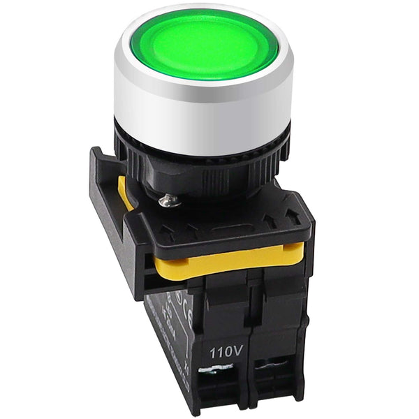 mxuteuk Green LED Light Voltage 110V-220V 22mm 1NO Waterproof IP65 SPST Momentary Push Button Switch