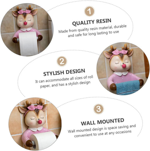 RUNROTOO Bathroom Toilet Paper Holder Wall-Mounted Cute Deer Roll Paper Rack Creative Tissue Storage Rack for Bathroom