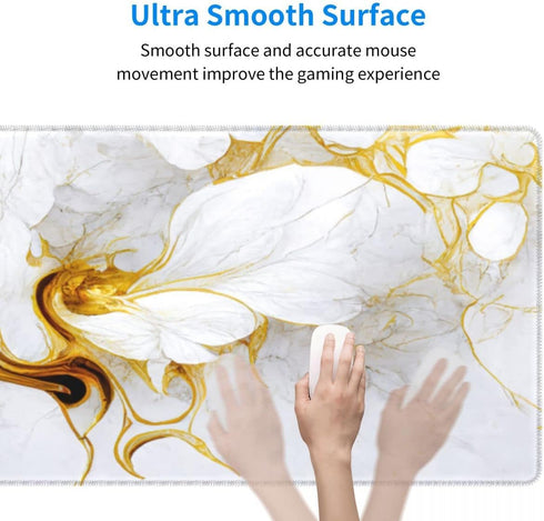 Office Home White Gold Marble Flower Desk Pad, 31.5"×11.8" Large Gaming Mouse Pad, Waterproof Thick Non-Slip