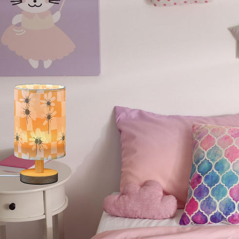 Fustylead Hippie Orange and White Daisy Flowers Bedside Table Lamps with USB Port for Bedroom Lamp Small Nightstand