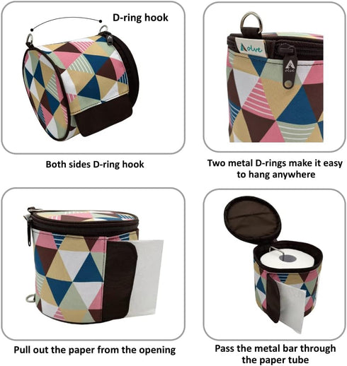 Olve Portable Toilet Paper Holder, Cat Proof Roll Tissue Dispenser, Foldable Storage Bag for Camping, Brown
