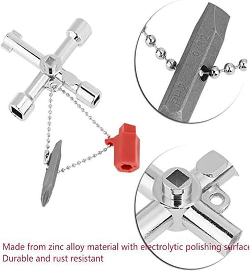 4 in 1 Universal Utilities Key, Multi-Functional Cross Key with Bit for Electrical Cupboard, Train Door, and Valves