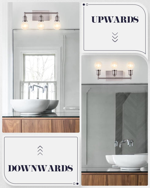 3-Light E26 Hallway(Bulb Vanity Light Fixture, Modern Brushed Nickel Wall Sconce Light Fixture, Industrial Bathroom