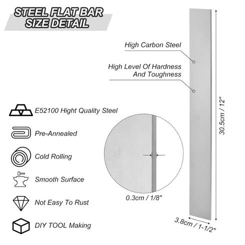 PATIKIL E52100 Steel for Knife Making Steel, 12" x 1-1/2" x 1/8" Hot Rolled Steel Flat Bar for DIY Blank Sheet Metal, Professional and Hobbyist Use