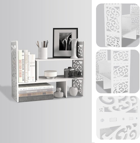 MASAKA B&W Desktop Organizers with Shelves, Adjustable WPC Display Shelf for Office Desk, Makeup Shelf, White