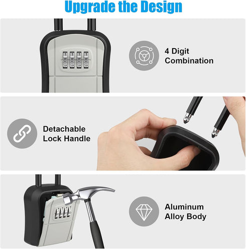 Key Lock Box, Portable Lockbox for House Key, 4 Digit Combination Key Safe Storage, Waterproof Wall Mounted