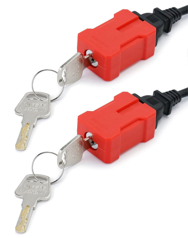 QWORK Electrical Cord Plug Lockout Device, 2 Pack Safety Lock for 2 & 3 Prong Plugs, Built-in Lock Cylinder