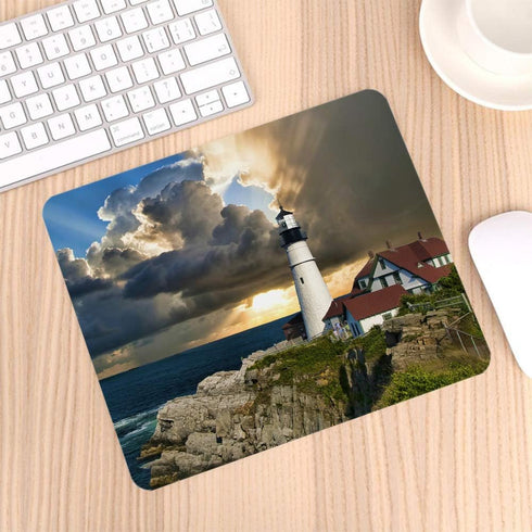 Gaming Mouse Pad, Portland Head Lighthouse Maine Sun Rays, Non-Slip Rubber for Computers, 9.5 x 7.9 Inch