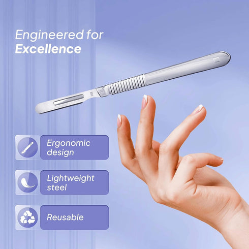 #10R Pack 15 #3 Dermaplaning Blades with Handle of Dermaplane Razors for Womens Face + Stainless Steel Scalpel Handle
