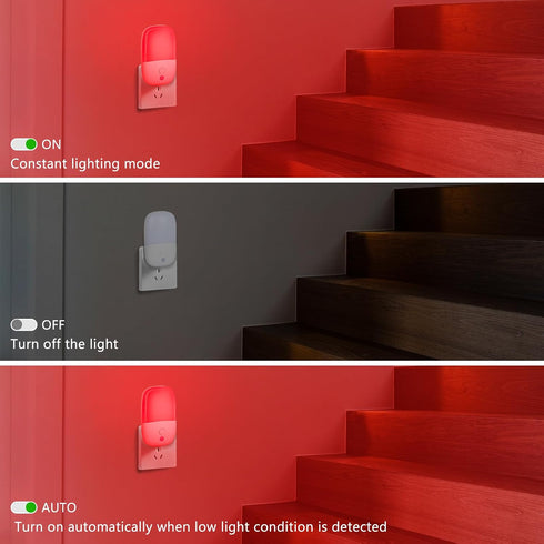 670nm 2 Pack echosari Red & Warm White Light Night Light for Sleep, Red Night Lights with Dusk to Dawn Sensor, LED
