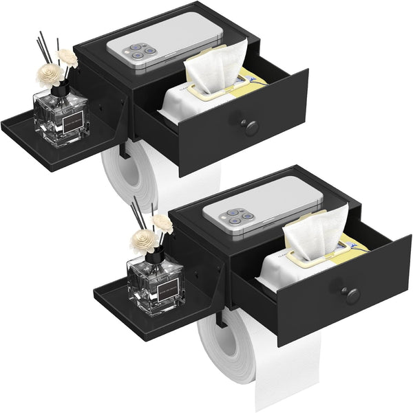 Lifewit Toilet Paper Holder with Shelf and Drawer, Screw or Adhesive Wall