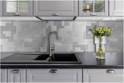 XUANINY Peel and Stick Metal Backsplash Tiles, Self Adhesive Aluminum Mosaic 3D Wall Sticker for Kitchen (Brushed