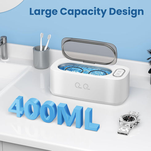 48kHz 304 400ML Ultrasonic Cleaner, Ultrasonic Jewelry Cleaner Machine for Eyeglasses, Jewelry, Rings, Watch Straps