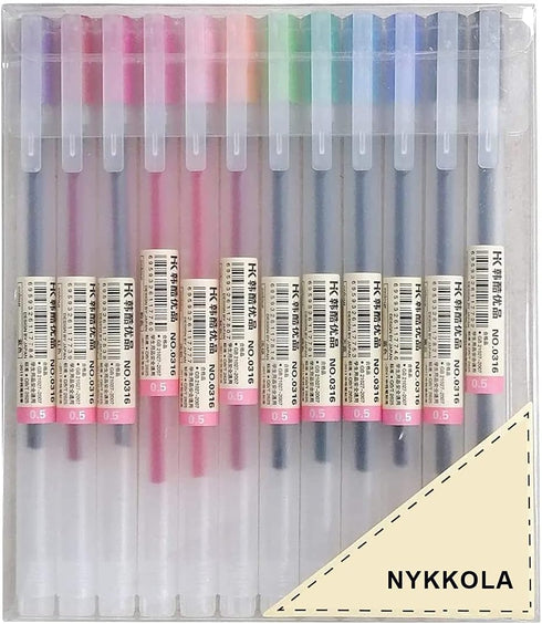 Premium Gel Ink Pen 12 Packs, Fine Point Ballpoint Pen for Japanese Office School Stationery Supply 0.5mm