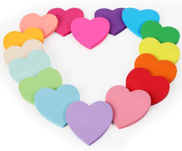 EOOUT Heart Sticky Notes, 16 Colors, 75 Sheets/Pad, 1200 Sheets Shape Sticky Pad, Colorful Memo Pads