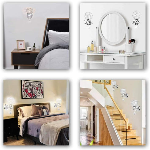 Ygapuzi E14 Modern Crystal Wall Light Flush Mount Wall Sconces Lamp Chrome Finish Bedside Lighting Fixture with Socket