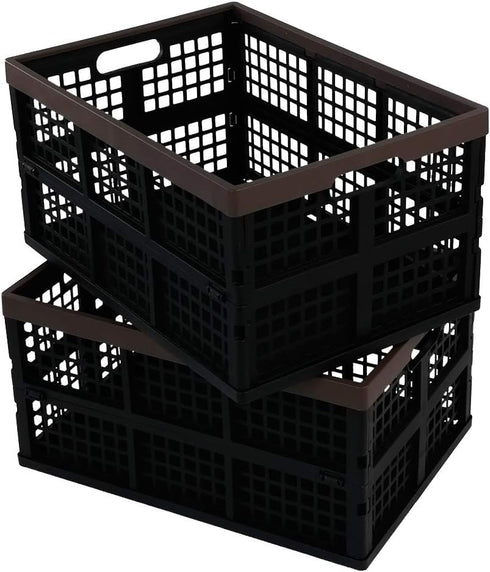 Lesbin 2-Pack 42 L Plastic Staking Folding Storage Basket Crates, Extra Large Plastic Crate Storage