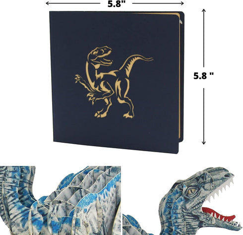 CUTE POPUP 3D T-Rex Dinosaur Pop Up Card - Handmade Greeting Card for Father's Day, Birthday, Kids Dino Lovers (6x6