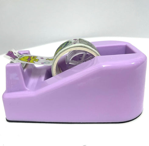ROSEUP Heavy Duty Desktop Tape Dispenser, Floral Office Accessory, Weighted Non-Skid Base, Macaron Purple