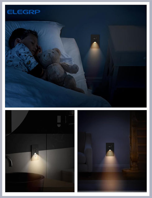 ELEGRP GFCI Outlet w/Nightlight, 20 Amp Self-Test GFI Electrical Outlet, UL Listed, Matte Black