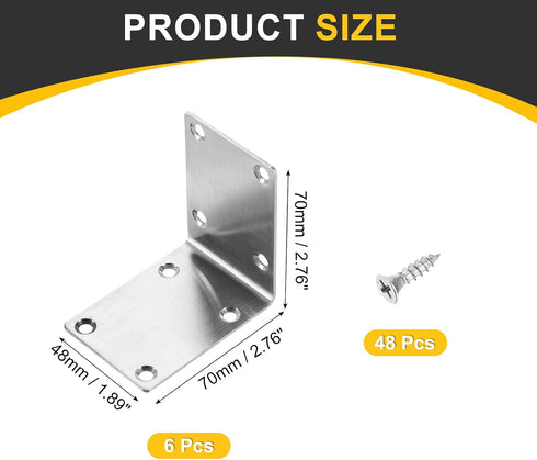 6Pcs 2.76"x2.76"x1.89" (70x70x48mm, uxcell L-Shaped Brackets Corner Brace, Corner Bracket Shelf Bracket Right Angle