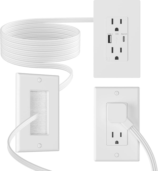 CIRKULYX Outlet Relocation Kit,in Wall Cable Management Kit,2 AC+USB-A+USB-C,Power Relocation Kit for Unreachable