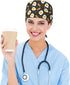 Nurse Scrub Cap Men Women with Buttons - Egg Bacon Leaves Print Soft Comfy Surgical Cap, Adjustable Tie Back Scrub