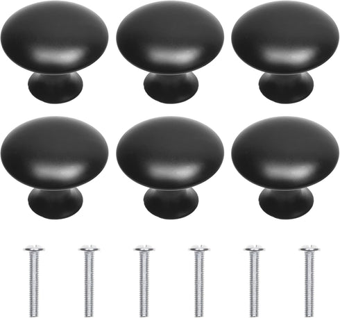 Kare & Kind 6X Round Cabinet Knobs, Matte Black Pulls for Kitchen Drawers, Cupboards, DIY Home Improvement