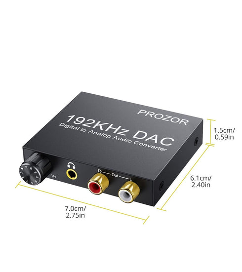 PROZOR Digital to Analog Audio Converter, 192KHz Optical to RCA Adapter, Volume Adjustable DAC with Optical Cable