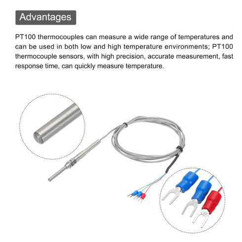 MECCANIXITY PT100 RTD Thermocouple Stainless Steel M8 Temperature Sensor Probe -50 to 500C 6.6ft