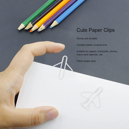 Paper Clip Holder for Desk, Cute Paper Clips, 100 Pieces Anti Slip Light Durable White Paper Clips Plane Shape Fancy Paperclips Great for Office School Document Organizing (White) by Naroote