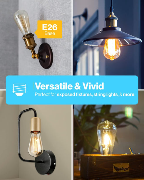 Sunco Lighting 2 Pack Vintage LED Edison Bulbs, 60W Equivalent, 8.5W CRI92 800 Lumens, Dimmable ST64 3000K