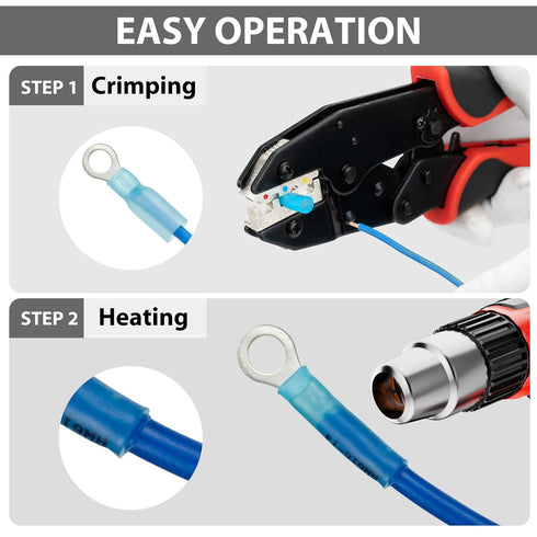Sanuke 105Pcs 22-16 AWG #8 Heat Shrink Ring Terminals, Red, Marine Grade Waterproof Wire Connectors