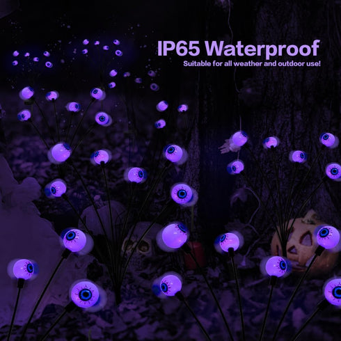 2PACK Scary Eyeballs Solar Garden Lights, 12LED Purple Swaying Firefly Halloween Decorations, Waterproof Outdoor Decor