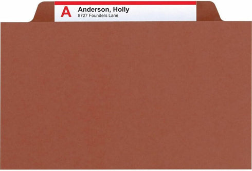 Smead Pressboard Classification File Folder with SafeSHIELD Fasteners, 1 Divider, 2" Expansion, Legal Size, Red, 10 per