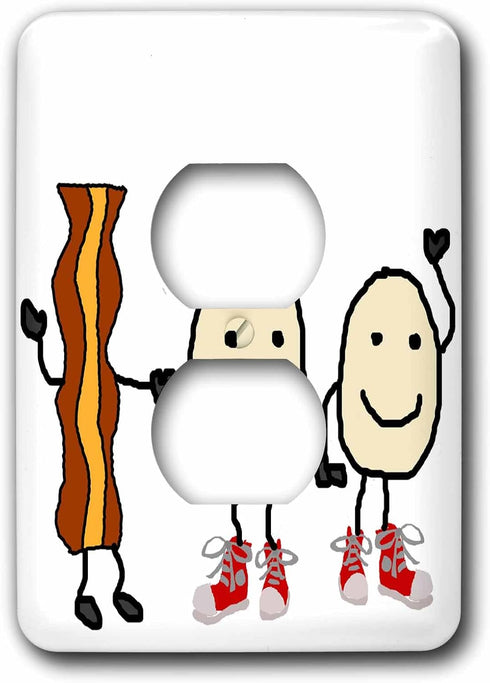 3dRose Cute Funny Bacon and Eggs Cartoon Characters Art 2 plug outlet
