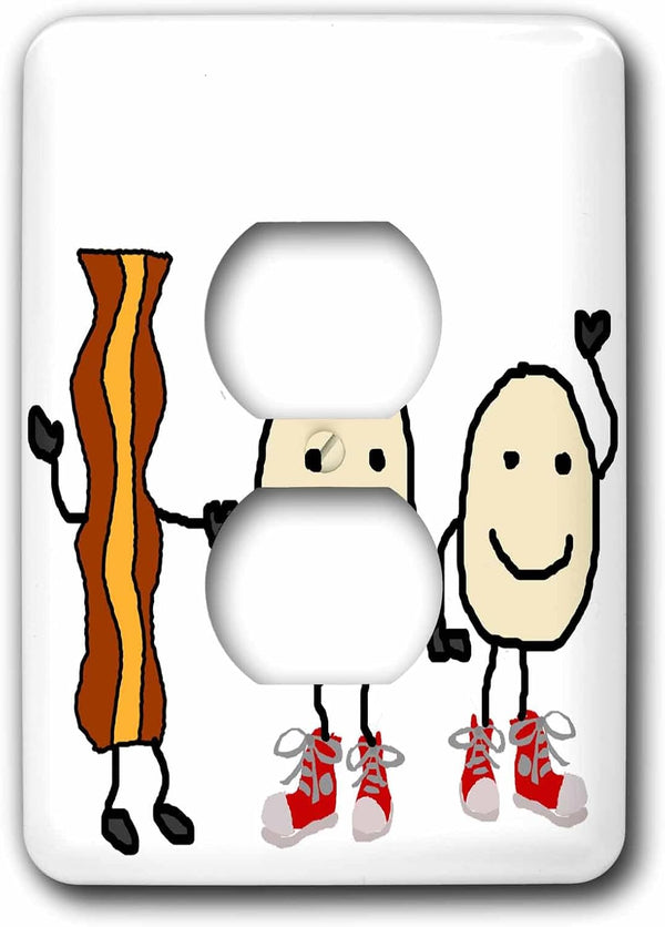 3dRose Cute Funny Bacon and Eggs Cartoon Characters Art 2 plug outlet
