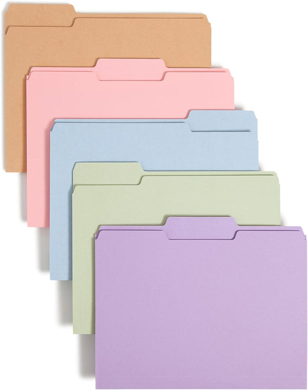 Smead File Folder, 1/3-Cut Tab, Letter Size, Assorted Pastel Colors, 100 per Box (11953)