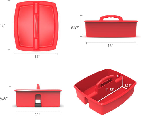 Storex Large Classroom Caddy, 13 x 11 x 6.575 Inches, Red, Case of 6