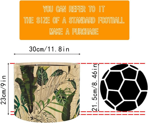 Yxelume 11.8x9.05 Inch, Bamboo Lampshade, Cylindrical, Translucent Bucket Design, Tropical Green Plants Pattern