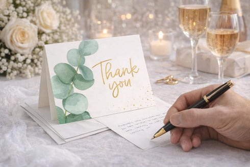 STELA & VINE (48 Pack) 300gsm 4x6 Eucalyptus Thank You Cards with Envelopes - Thick Matte Cardstock - Gold Foil