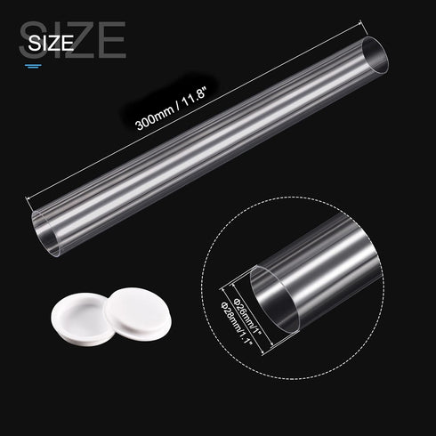 MECCANIXITY Clear Storage Tube Small Plastic Round Tubing with Caps Rigid Bottle Container 26x28x300mm/12 Inch for Item Stored