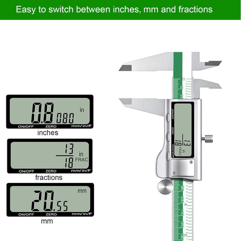 HDLNAK Digital Vernier Caliper Measuring Tool, 6 Inch Stainless Steel Caliper with Large LCD Screen