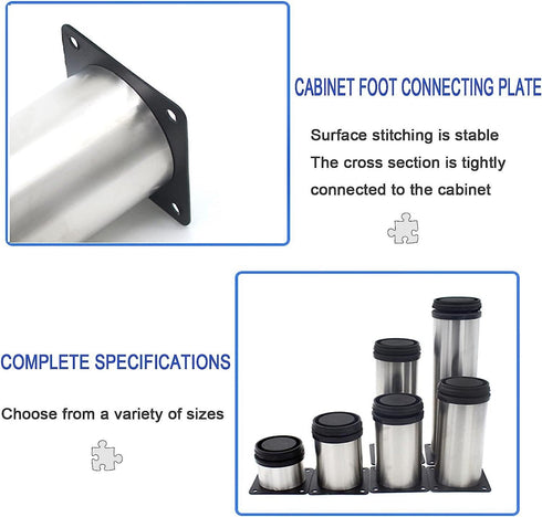 LBAawxe 4pcs Stainless Steel Cabinet Legs Adjustable Furniture Legs Round Support Feet for Bedside Table