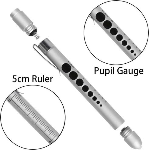 Aokin Medical Pen Light for Nurse Doctor, Reusable LED Medical Penlight Flashlight with Pupil Gauge and Ruler, White