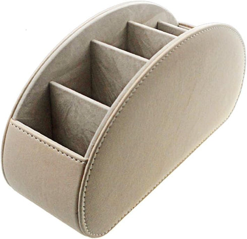 Remote Control Holder Organizer, Beige Leather Storage with 5 Spacious Compartments for Table Desk