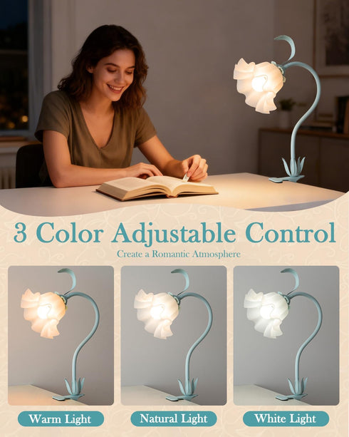 3 WERFOP Flower Lamp Clip on Light, Color Modes Eye-Caring Desk Lamp with Clamp, Dorm Room Essentials, Flexible Neck