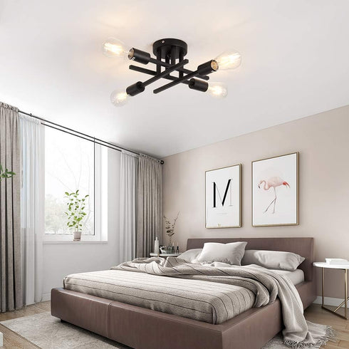 4 E26 ZGLAOJT Semi Flush Mount Light Ceiling Light Matte Black with Base Modern Chandelier for Farmhouse Kitchen Dining