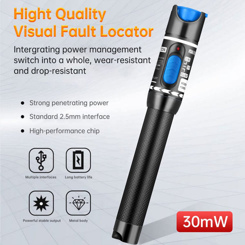 Fiber Visual Fault Locator - VFL Fiber Optic Cable Tester Kit with FC Male to LC Female Adapter